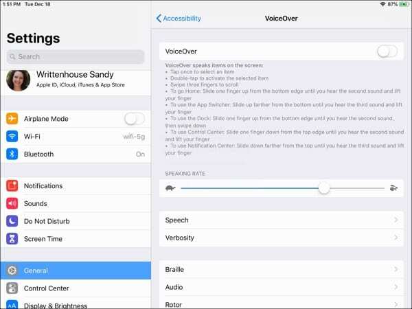 iPad VoiceOver-inställningar
