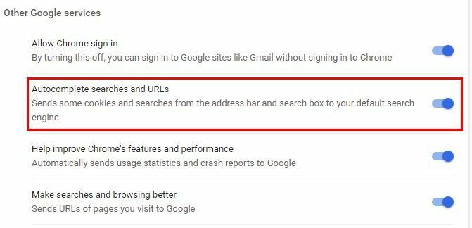 Automatische Vervollständigung von Suchen und URL Chrome