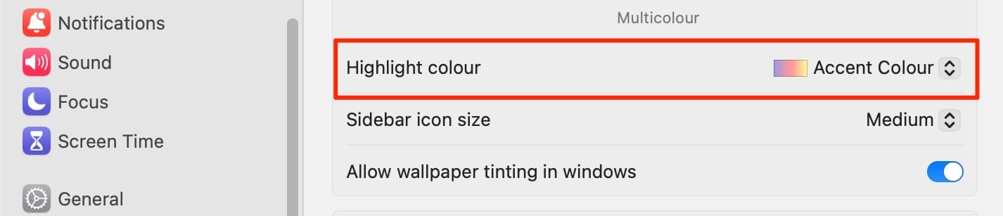 Skærmbillede, der viser, hvordan du ændrer highlight-farven på din Mac
