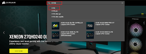 Do vyhľadávacieho panela Corsair zadajte h115i