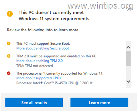 Ta računalnik ne izpolnjuje sistemskih zahtev Windows 11