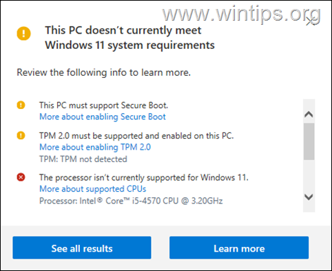 Esta PC no cumple con los requisitos del sistema de Windows 11