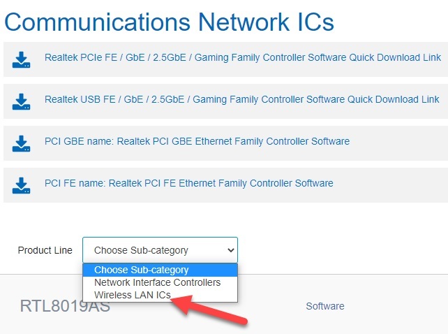 Alegeți circuitele integrate wireless LAN ca subcategorie