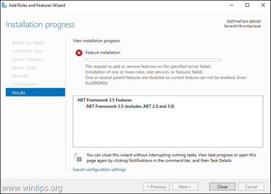 FIX: NET Framework 3.5 0xc004000d Installatiefout op server 2016