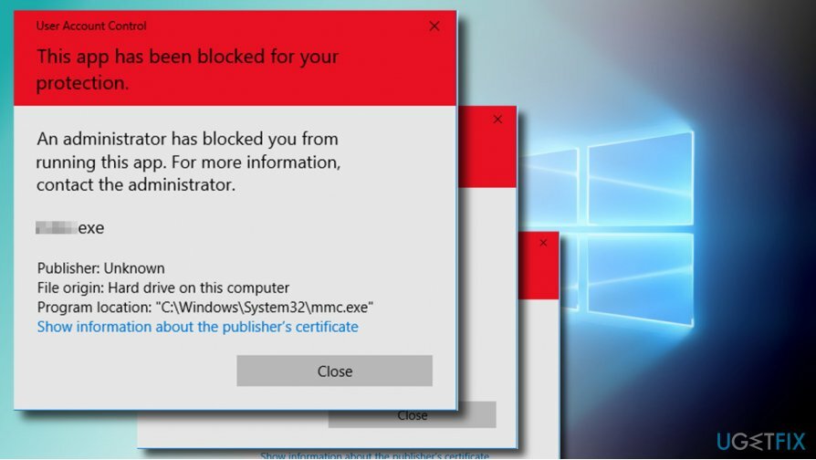 „Un administrator v-a blocat să rulați această aplicație” UAC printscreen
