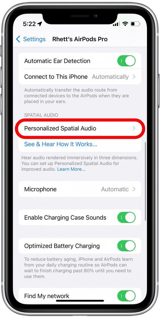 Under Spatial Audio trykker du på Personalized Spatial Audio.