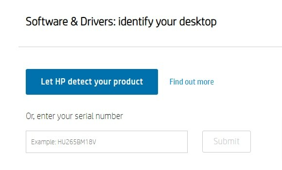 cliquez sur Laisser HP détecter votre produit