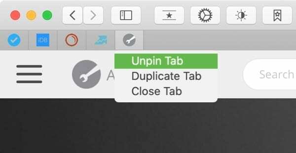 Safari'de bir sekmenin sabitlemesini kaldırın