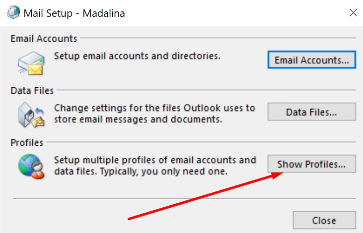 Afișați profiluri de e-mail Windows 10