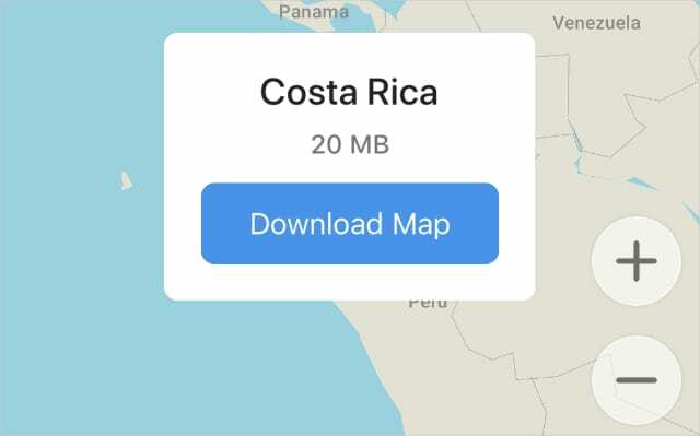 Maps. Eu baixando o mapa da Costa Rica no iPhone