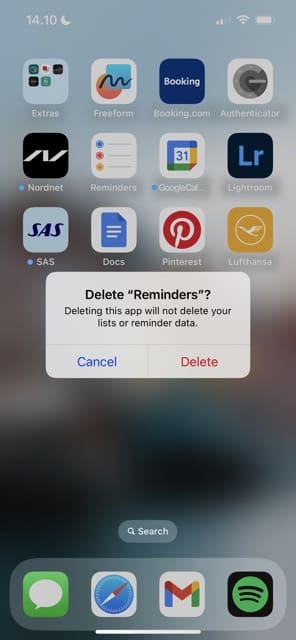 Tweede schermafbeelding iOS-app-prompt verwijderen