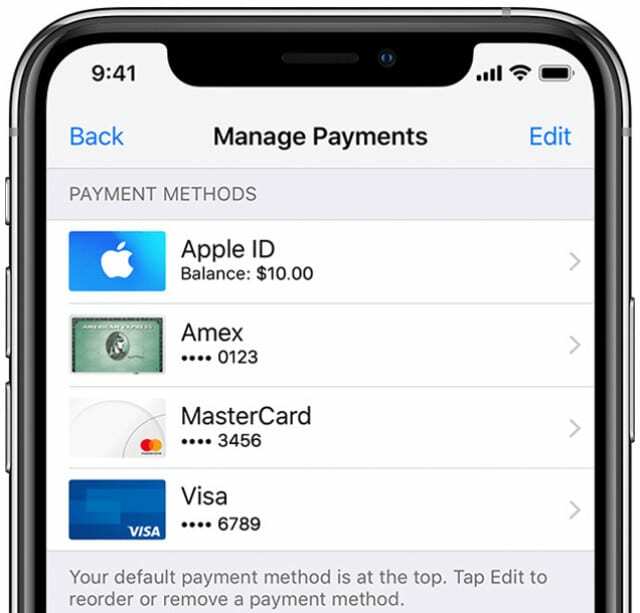 iPhone X zobrazuje spôsoby platby Apple ID