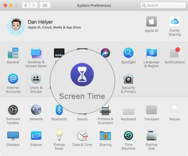 Možnost Čas u obrazovky v Předvolbách systému macOS