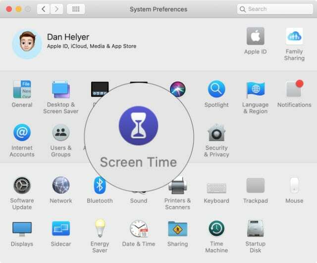 Opción de tiempo de pantalla en las preferencias del sistema macOS