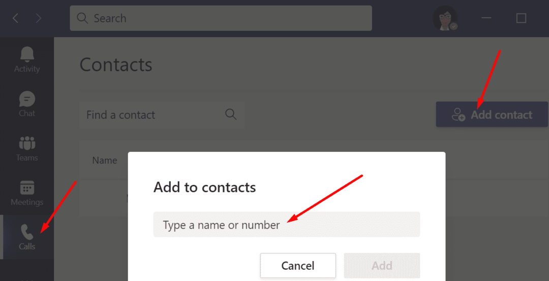 додајте нове контакте за позиве Мицрософт тимова