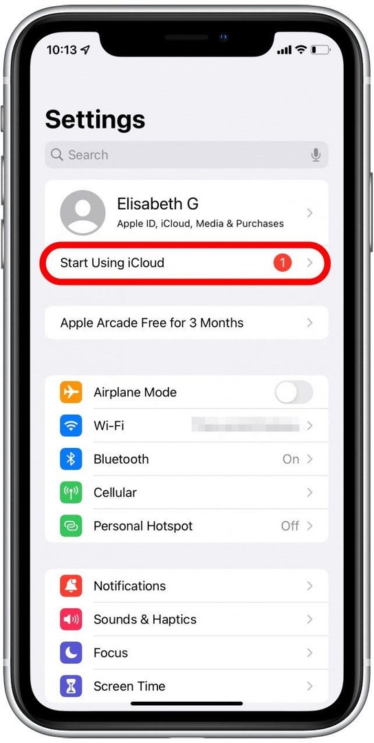 اضغط على بدء استخدام iCloud