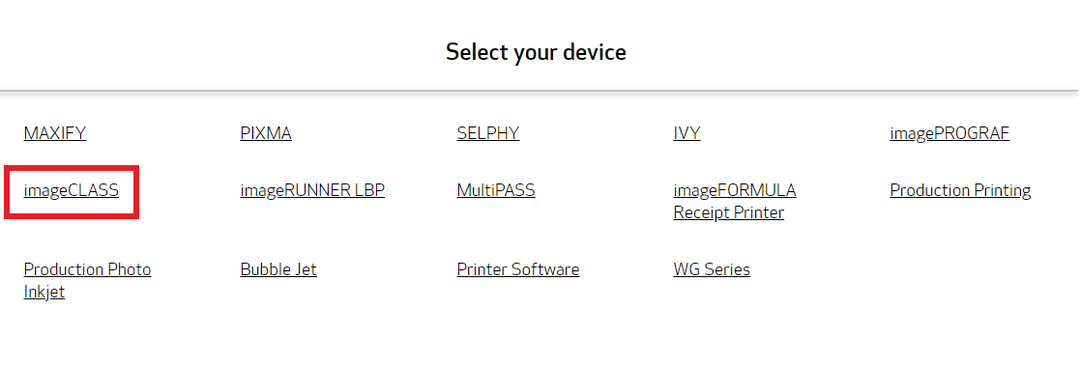 Pasirinkite Device imageClass