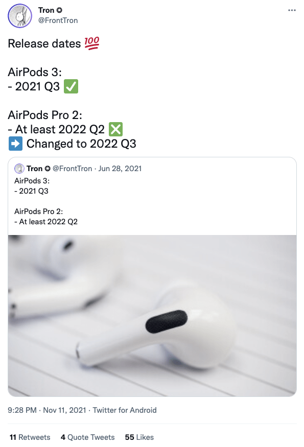 תאריך היציאה של tron ​​airpods pro 2