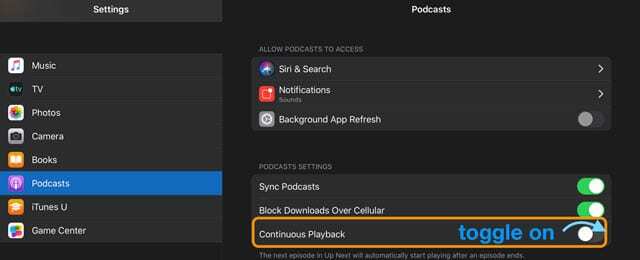 แอป Podcasts ของ Apple เล่นอย่างต่อเนื่อง