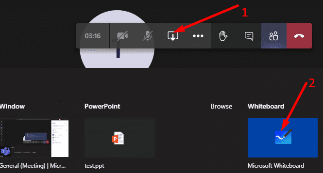 start whiteboard Microsoft teams