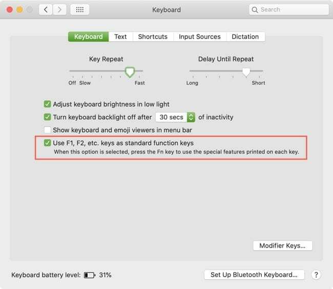 Uporabite standardne funkcijske tipke Mac