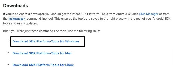 Laden Sie die SDK-Plattform-Tools für Windows herunter