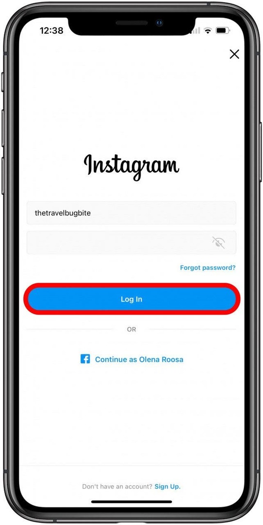 Accedi a un nuovo account Instagram.