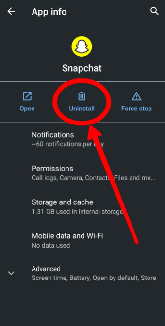 odstranite aplikacijo Snapchat