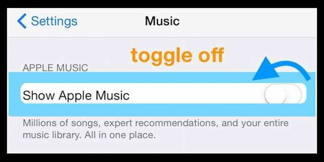 Schakel Apple Music weergeven uit