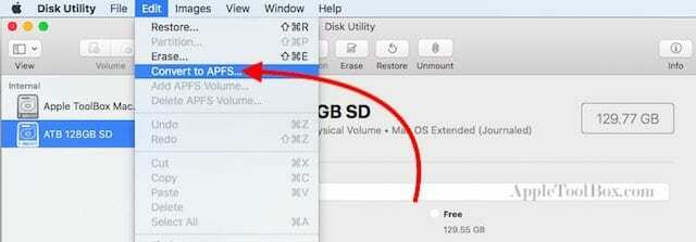 Konvertuoti išorinį diską į APFS, kaip