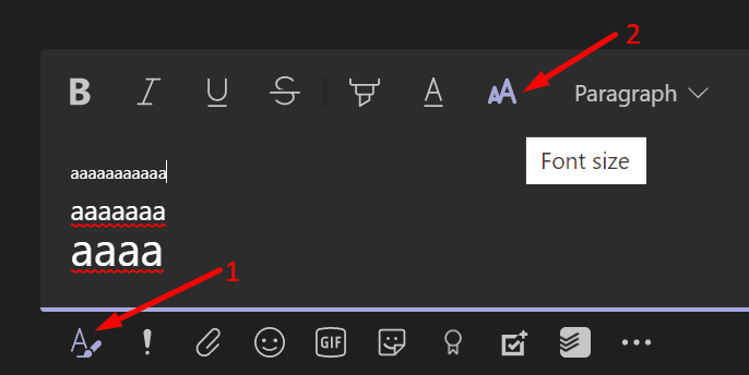 Ändern Sie die Schriftgröße der Nachricht Microsoft Teams