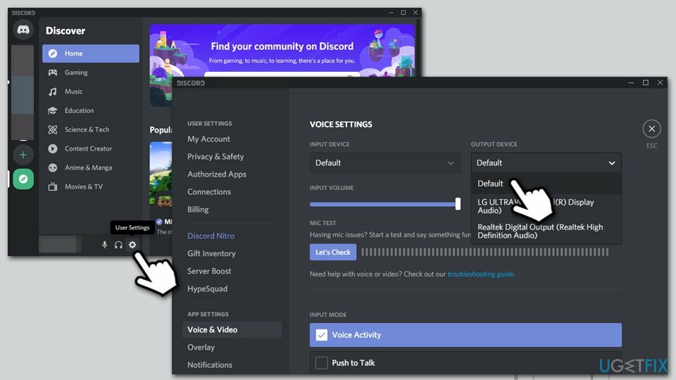 Configure el dispositivo de salida correcto a través de Discord