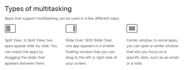 Tre tipi di multitasking su iPadOS 15.0 e versioni successive (Foto: per gentile concessione di Apple)