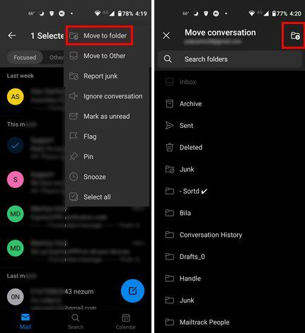 Looge kaust Outlook Android