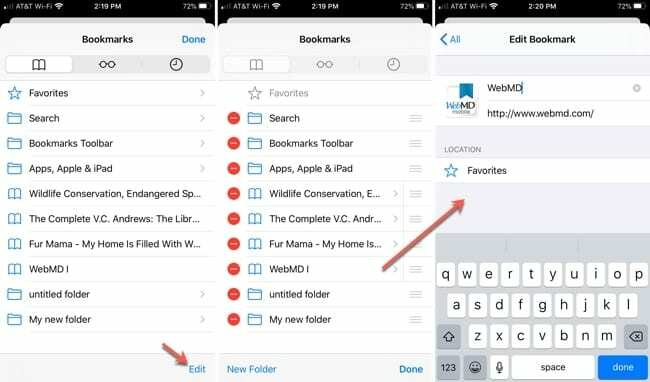 Redigera bokmärke Safari iPhone
