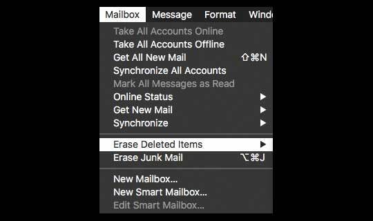 ištrinti ištrintus elementus iš pašto dėžutės „Mac Mail“ programoje