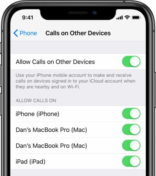 iPhoneXSの[他のデバイスでの通話を許可する]オプション