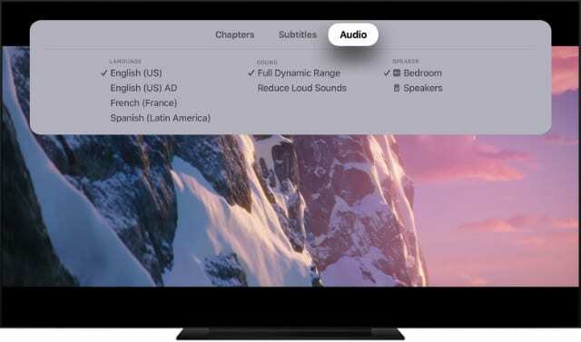 Menü mit den Wiedergabeeinstellungen für Apple TV