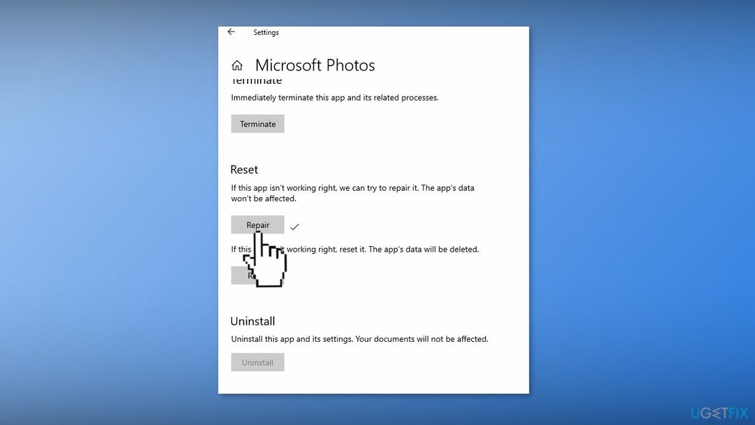 Восстановите приложение Windows Photos