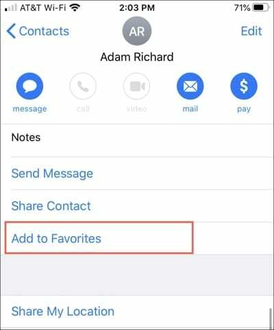 אפליקציית אנשי קשר הוסף למועדפים iPhone