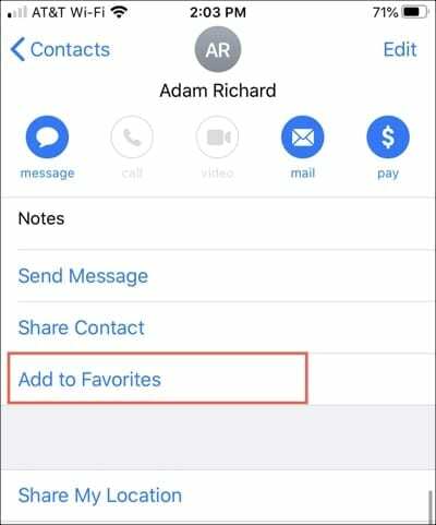Kontakter App Føj til favoritter iPhone