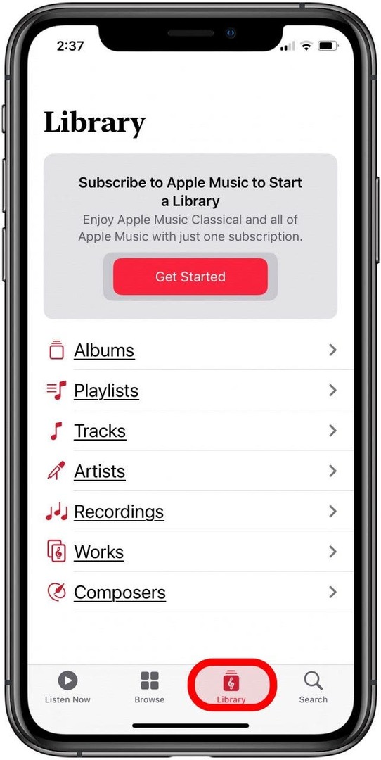 kartica knjižnice klasičnih aplikacija apple music