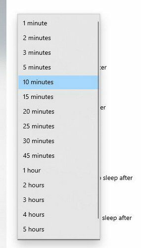Opções de tempo de tela Windows 10