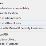 Windows: Ota käyttöön " Suorita eri käyttäjänä"