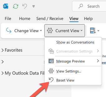 Menuen Current View, og klik derefter på punktet mærket Nulstil visning