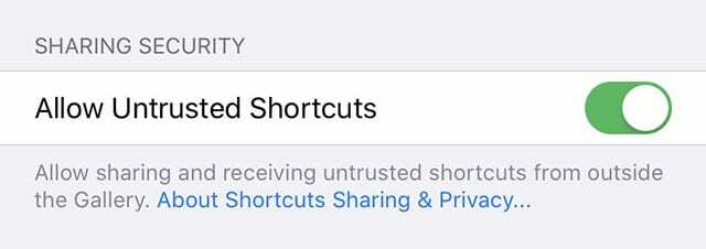 iOS 13 nem megbízható parancsikonok