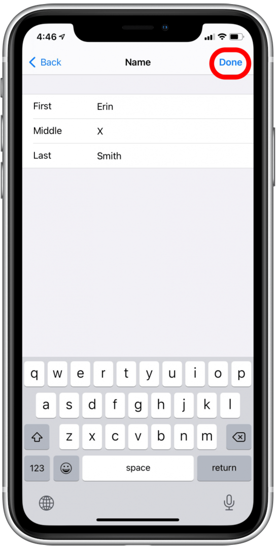Редактирайте името си и след това докоснете Готово