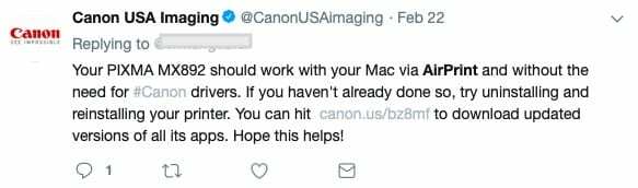 Canon AirPrint가 작동하지 않음