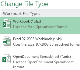 изменить тип файла Excel