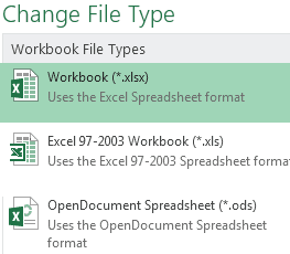 promijeniti vrstu Excel datoteke